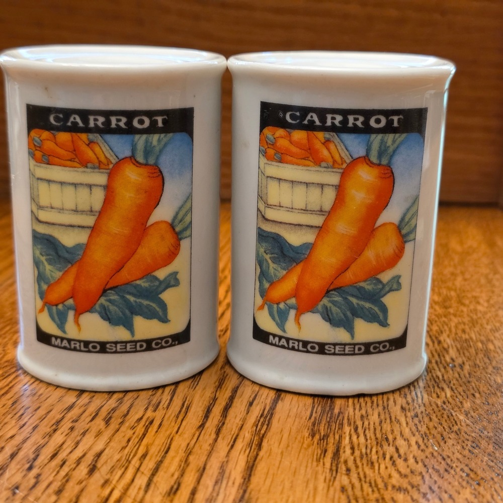 Marlo Seed Co Carrot Vintage Style Ceramic Salt and Pepper Shakers Set White